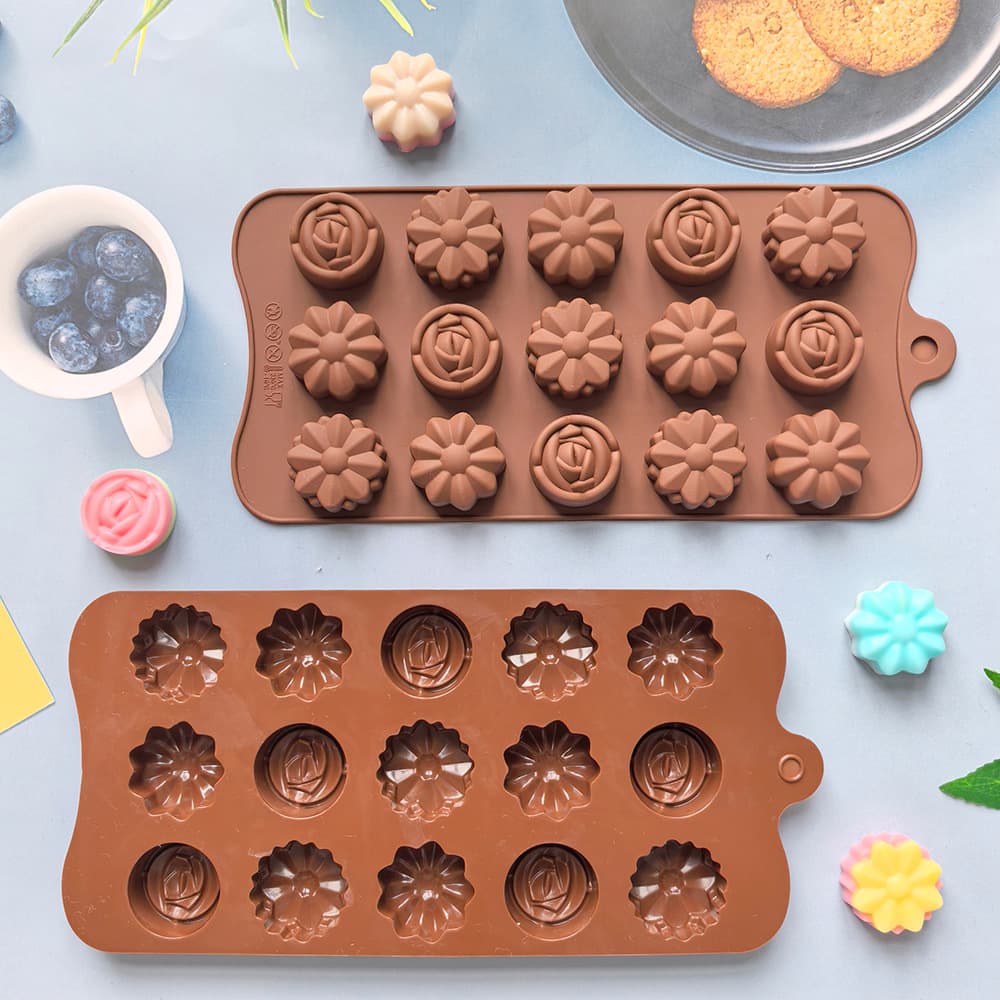 DIY Silicone 15-Cavity 3 Different Flower Shapes Chocolate Mold Cake Mold Ice Cube Tray Pudding Handmade Jelly 828