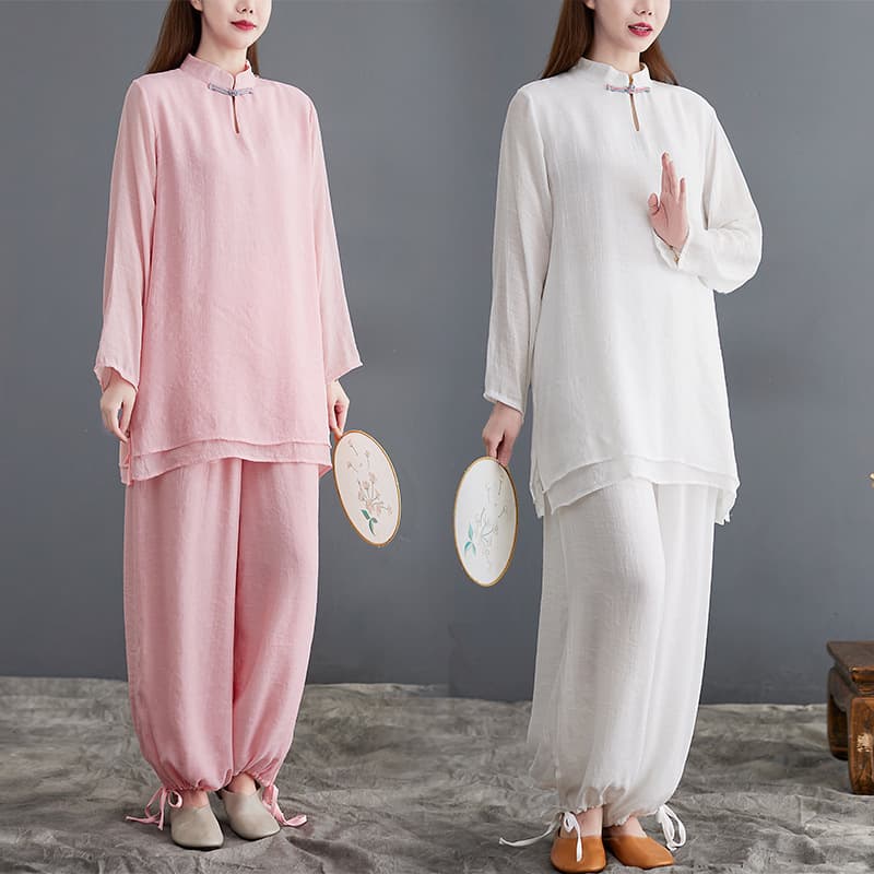 Lay Buddhist Clothing Women's Buddhist Style Zen Women's Clothing Chinese Style Cotton Linen Zen Clothing Yoga Suit Tai Chi Morning Exercise Suit