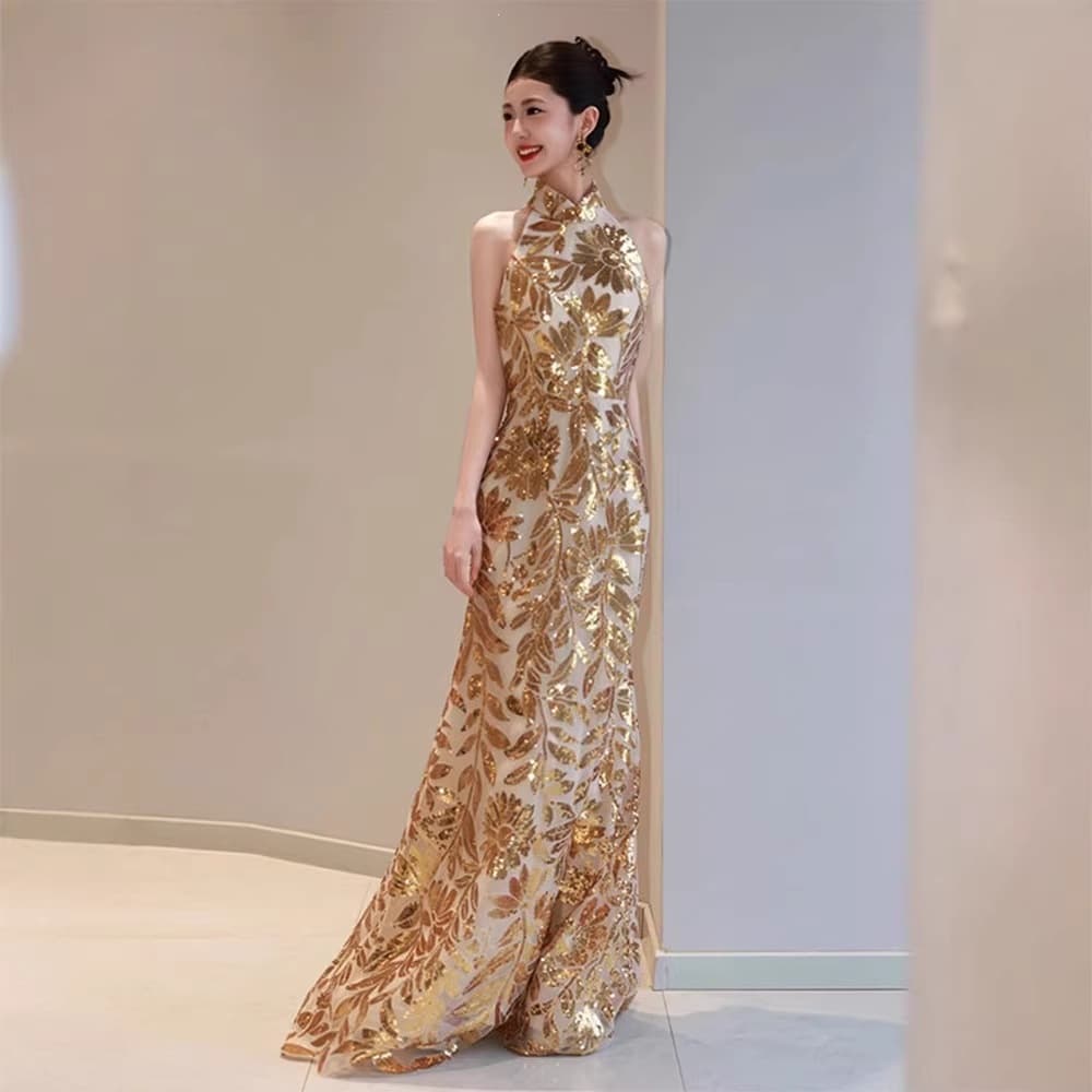 New Chinese-style Bride Morning Robe and Toast Dress 2026 New Gold Elegant Socialite Mermaid Banquet Gown