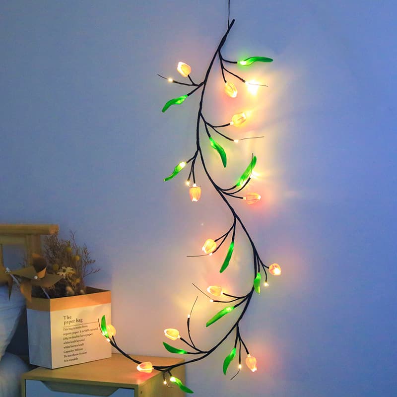 Cross-border glowing gift lanterns Christmas rattan Christmas tree decoration arrangement interior decoration branch lights tulips