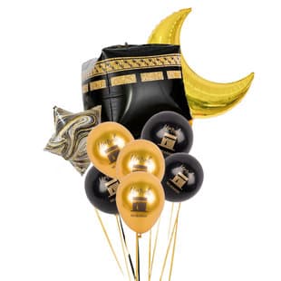 Middle Eastern Umrah Aluminum Foil Balloon Set - Kaaba, Moon, and Star Balloons