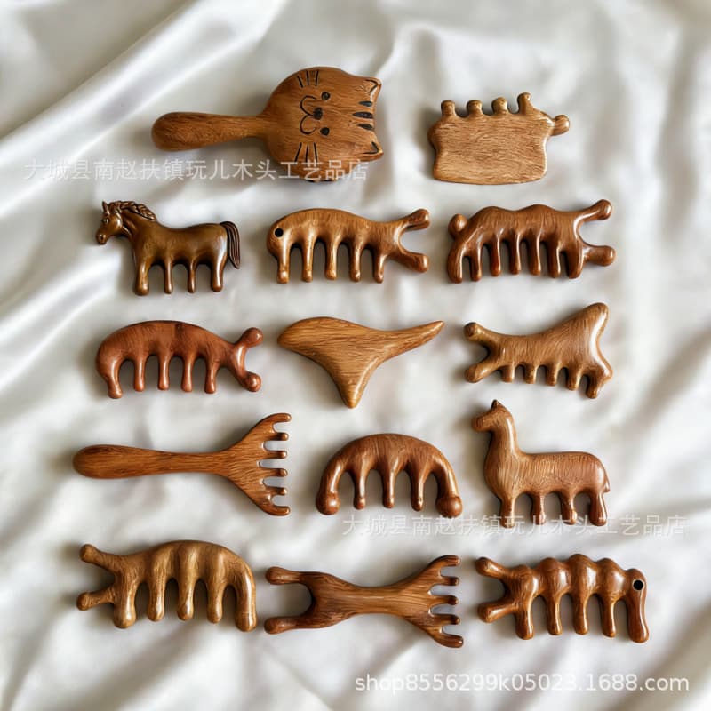Factory wholesale sandalwood massage comb for head, five-tooth ball meridian comb, scalp and neck, sandalwood massage comb, cross-border comb