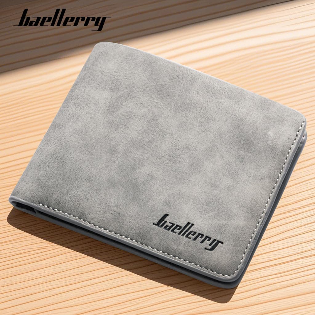 Baellerry Men's Short Wallet Matte Finish Retro Foldable Vertical Money Clip PU Leather Student Friendly Daily Accessory