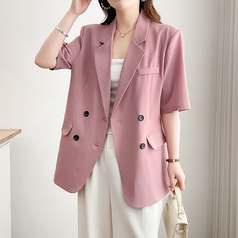 Women's Blazer Summer Thin 2026 New Short Sleeve Loose Fit Slimming Age-Reducing Design Plus Size for Curvy Women