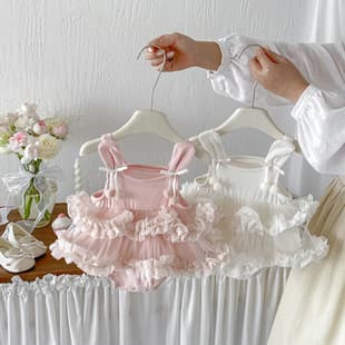 Dianxi Summer New Infant Korean Sweet Halter Dress Baby Girl Casual Cool Knit Romper