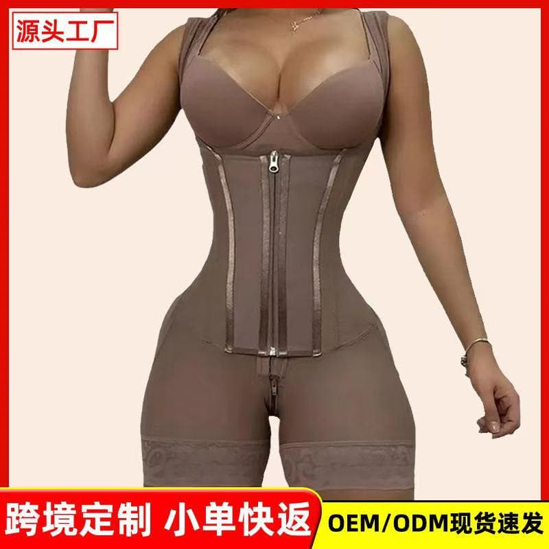 Amazon Cross-border Plus Size Mesh Firm Waist Trainer Abdominal Shaper Enhanced Version Zipper Open Crotch Bodysuit