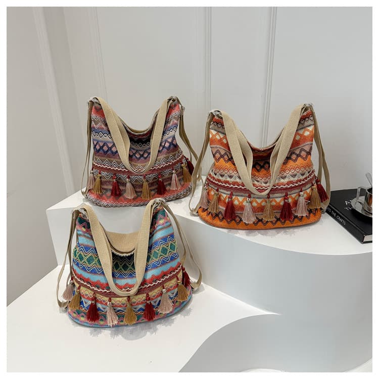 Ethnic Style Bag for Women 2026 New Fashion Shoulder Crossbody Backpack Tassel Casual Simple Tote Bag