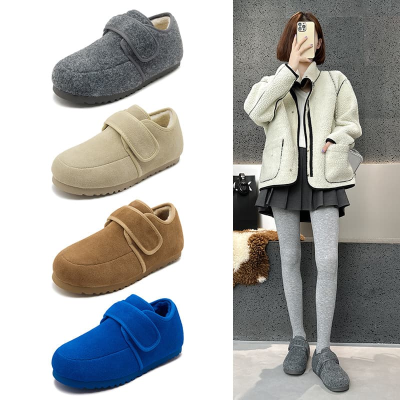 Genuine Leather Women's Winter Lined Loafers 2024 New Fuzzy Shoes with Built-In Height Increase Birkenstock Style Retro Casual Shoes