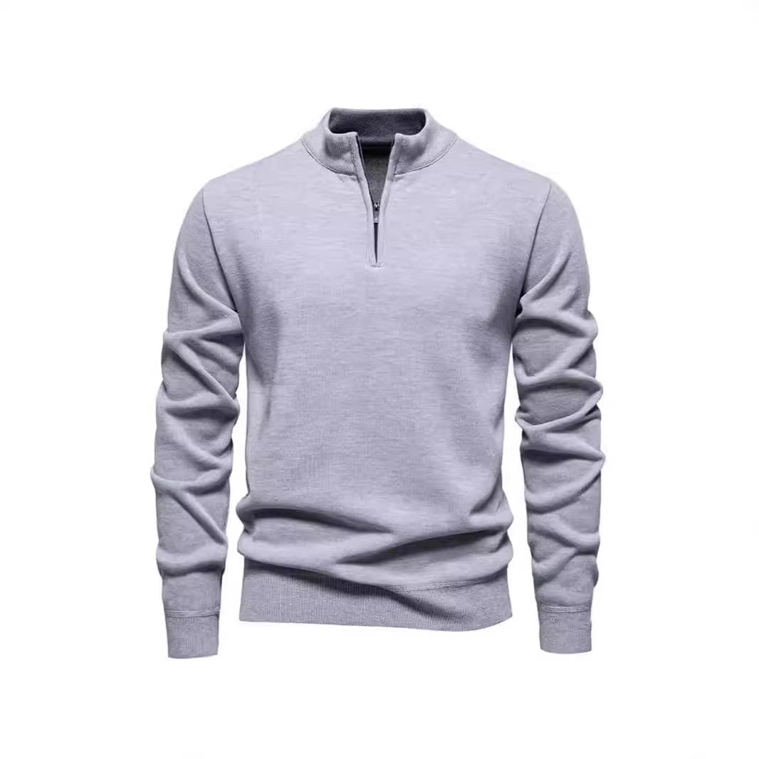 2024 New Solid Color Stand Collar Sweater Cross-Border Trade Men's Stand Collar Half-Zip Slim Fit Knit Top