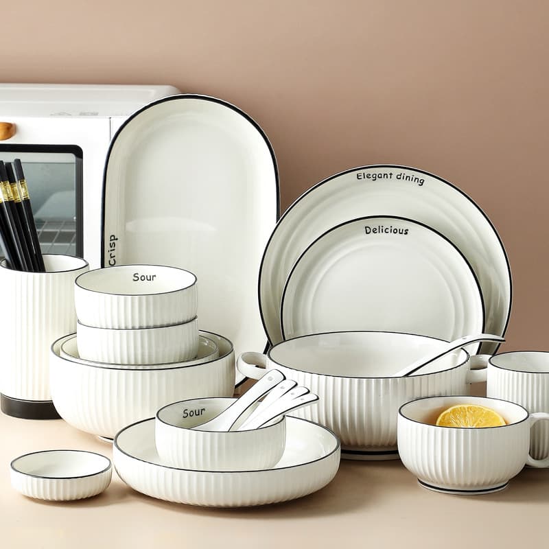 Ceramic Tableware and Dishes Wholesale Bowls and Plates Combination Set for Home Scandinavian Ins Style Simple Japanese Bowls and Chopsticks White Porcelain