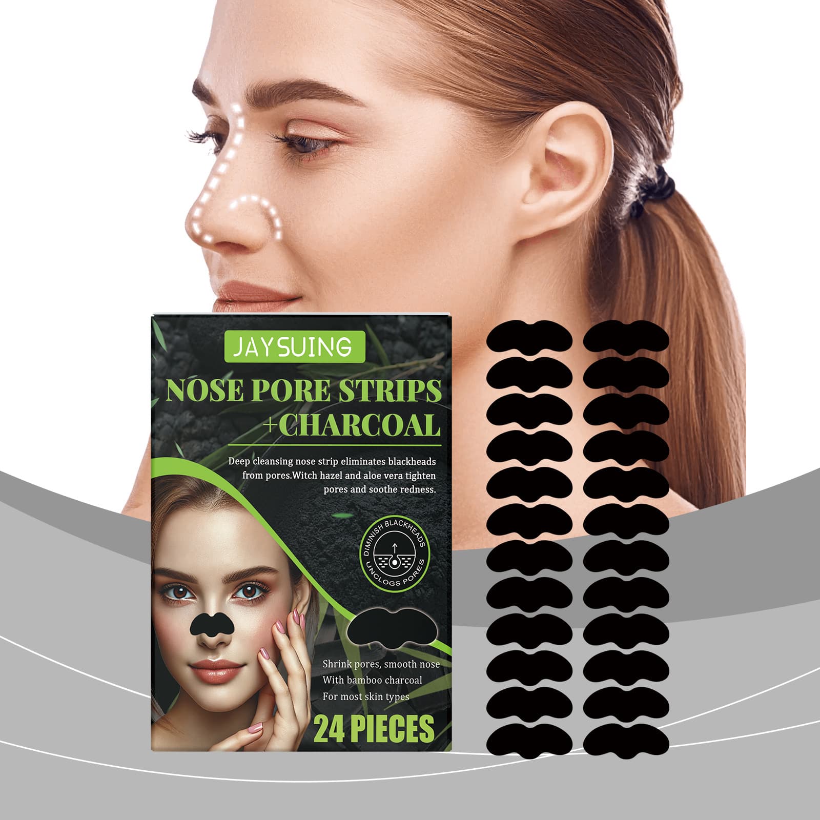 JAYSUING Nose Pore Strips Gentle Cleansing Refreshing Smooth Nose Daily Portable Cleaning Strips