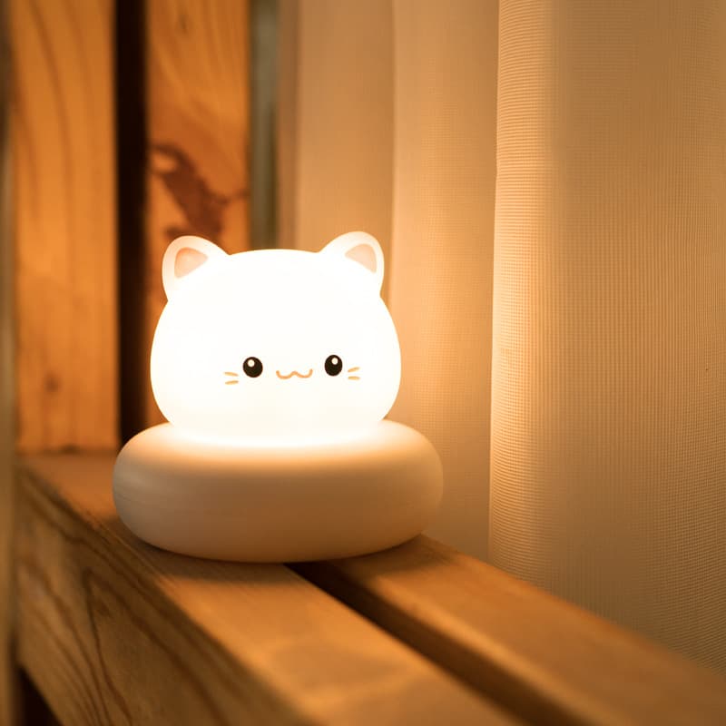 Cute Cat Night Light Motion Sensor Tap Light Kids Cute Pet Companion Sleep Lamp LED Rechargeable Eye-Care Bear Christmas Snowman Light