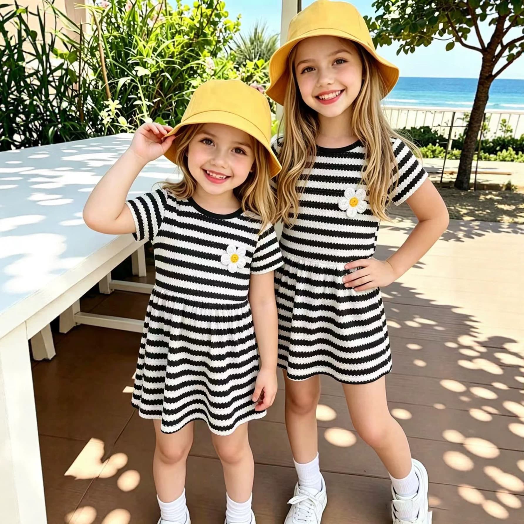 Girls' Summer Dress New European and American Style Short Sleeve Striped Dress for Toddler and Young Girls Drop Shipping