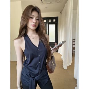 2026 Summer New Arrival Lyocell Tencel Camisole Top, Women's V-Neck Vest Backless Twist Knot Tie Top
