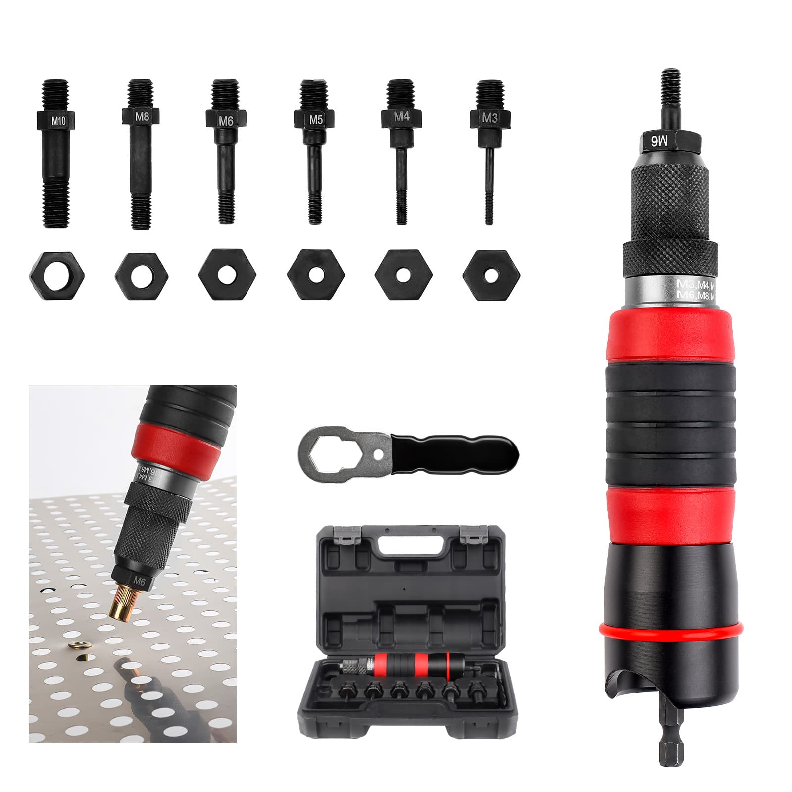 Electric Nut Rivet Gun Hand Drill to Rivet Gun Adapter Aluminum Alloy Nut Riveter Electric Rivet Gun
