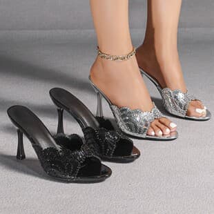 2026 Cross-Border New Style Casual Square-Toe Fashion Plus-Size Women's High Heels Floral Print Versatile Fashion Heeled Shoes