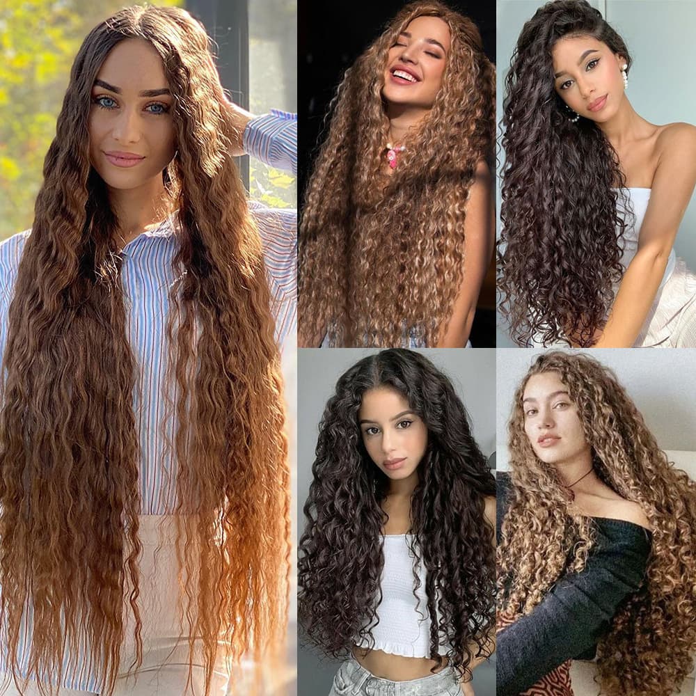 80cm 5 card small curly hair extensions for women synthetic fiber wig long curly hair clip-in all-in-one hair extensions