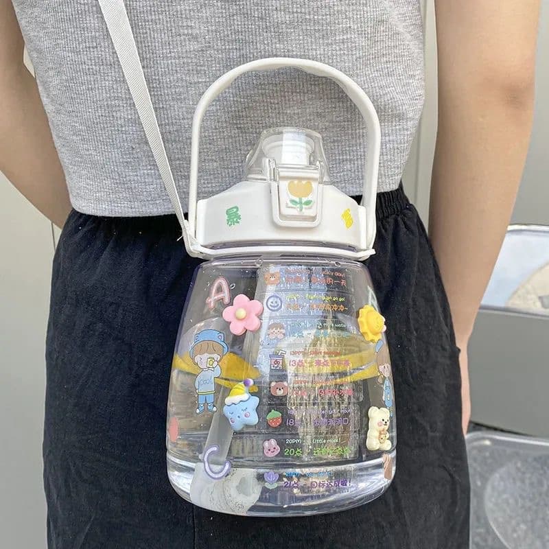 2025 New Large Belly Cup with Straw Ins Style Water Cup for Women Water Bottle for Kids Large Capacity Portable Ins Style