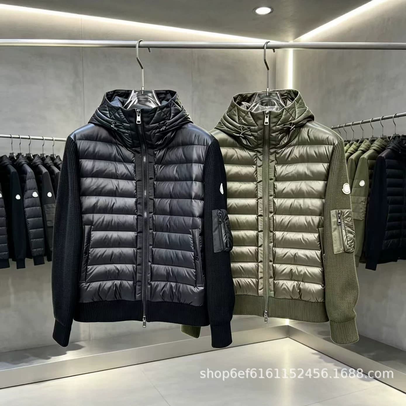 New European Style M Brand Knitted Patchwork Casual Down Jacket for Men, White Duck Down Warm Fashionable Slim-fit Down Coat