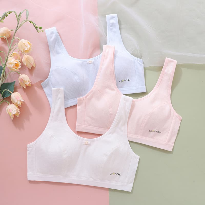 Teen Girls' Underwear Student Style Development Period Vest Cotton Breathable Comfortable Full Cup Fixed Strap Vest Type
