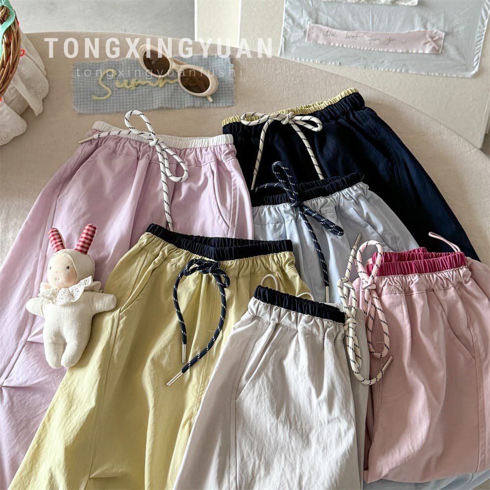 Tongxingyuan Girls' Summer Thin Pants, Baby Stylish Casual Mosquito-Proof Long Pants, Children's Cool-Touch Quick-Dry Paratrooper Pants