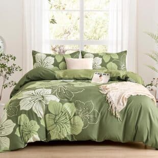 Cross-Border Trade Green Floral Duvet Cover 3-Piece Set Double-Sided Printed Duvet Cover Home Bedroom Bedding Wholesale