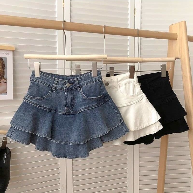 Children's cake-style stretch denim midi skirt, 2025 summer Korean style, fashionable and versatile, girls' clothing.