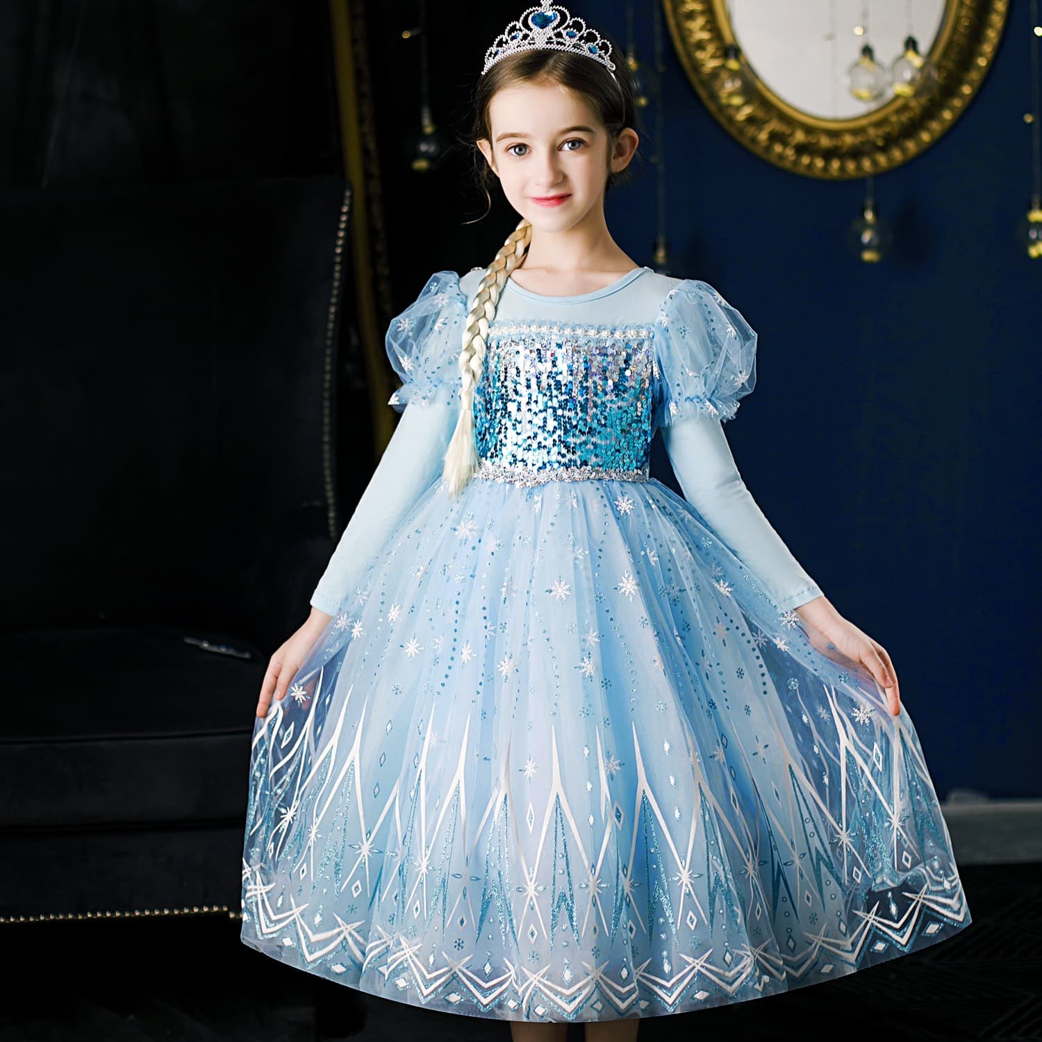 New Girls Princess Dress Frozen Princess Dress Long-Sleeved Stylish for Little Girls Elsa Princess Dress