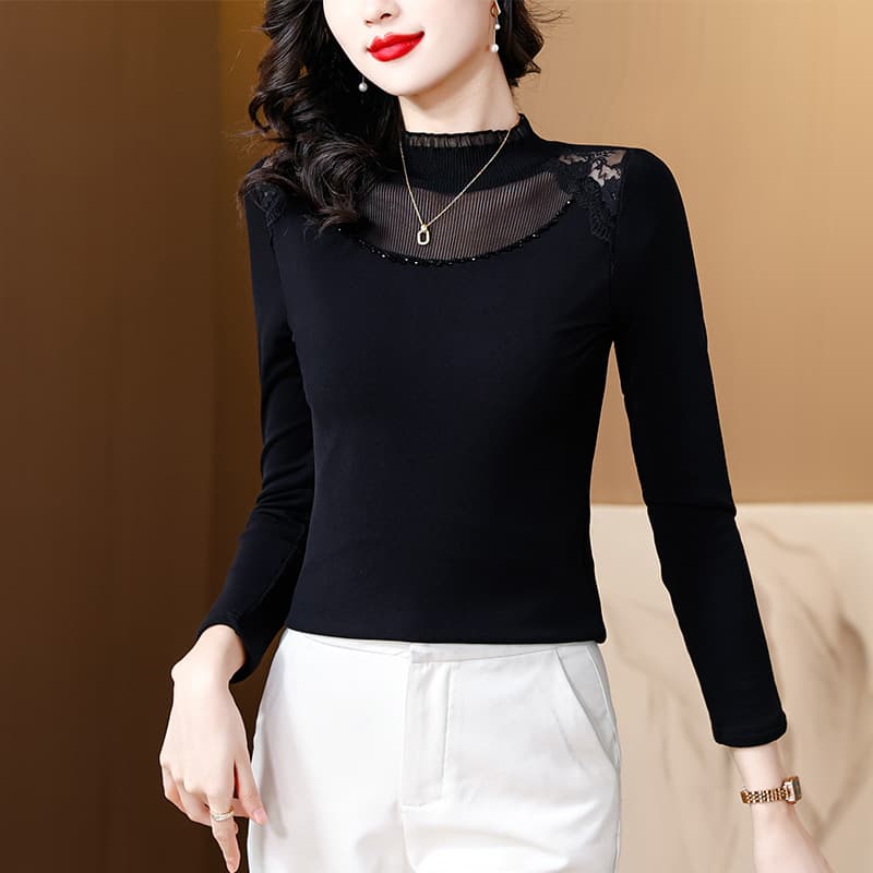 2025 Winter New Product Young Mom Outfit Heat-Generating Fiber Base Layer Women Fashion Stylish Fleece-Lined Inner Layer Top