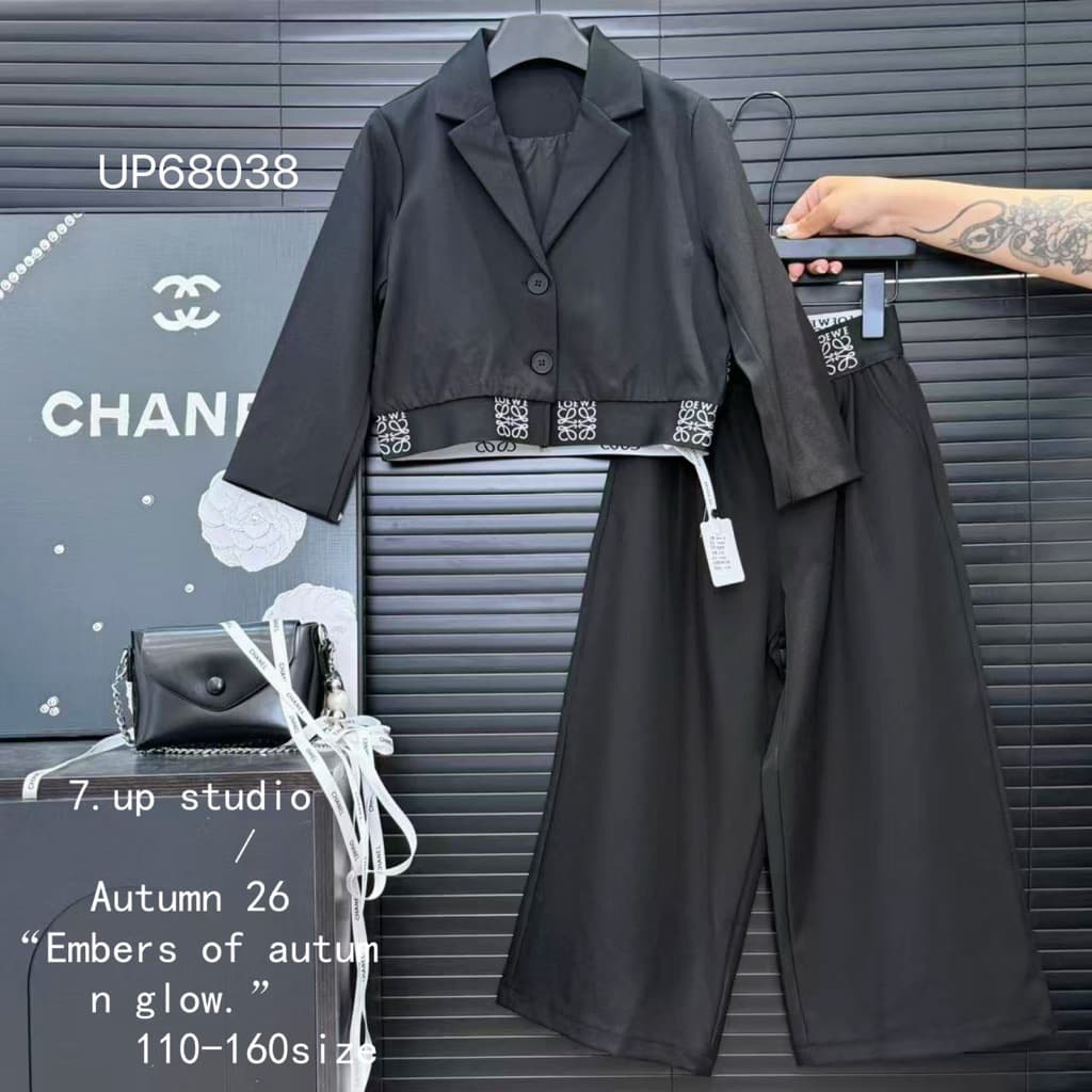 Girls Autumn Suit Set European-American Style Blazer Wide-Leg Pants 2-Piece Set for Big Kids, Huzhou Zhili Kids Clothing 110-160