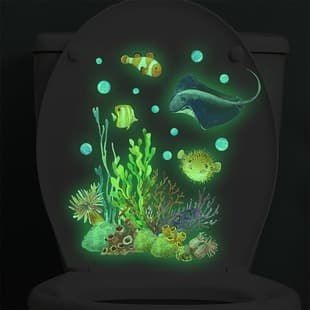 Cartoon Glow-in-the-Dark Coral Manta Ray Toilet Sticker for Bathroom Home Decor Self-Adhesive Wholesale