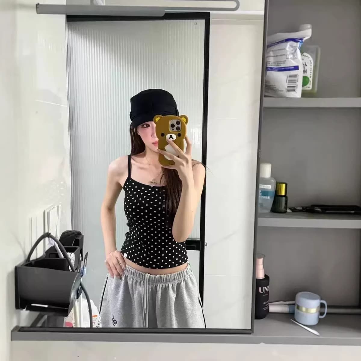Little Seagull Sweet Spicy Pink Polka Dot Camisole for Women Summer Inner or Outer Wear Slim Fit Waist-Cinching Trendy Vest Top
