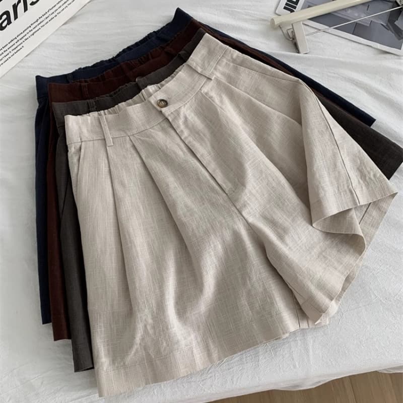 Vintage Ramie Shorts for Women Korean Style A-Line High Waist Slimming Wide Leg Pants 2026 Summer Thin Cotton Linen Pants