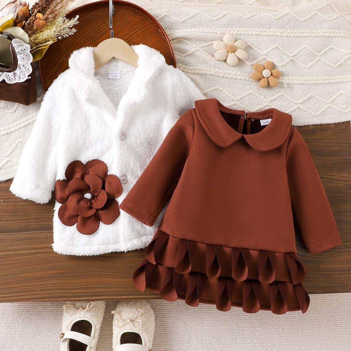 Baby Girls Clothes 0-3Y Infant Girls Autumn Winter Long Sleeve Hooded Fleece Jacket + Suede Dress