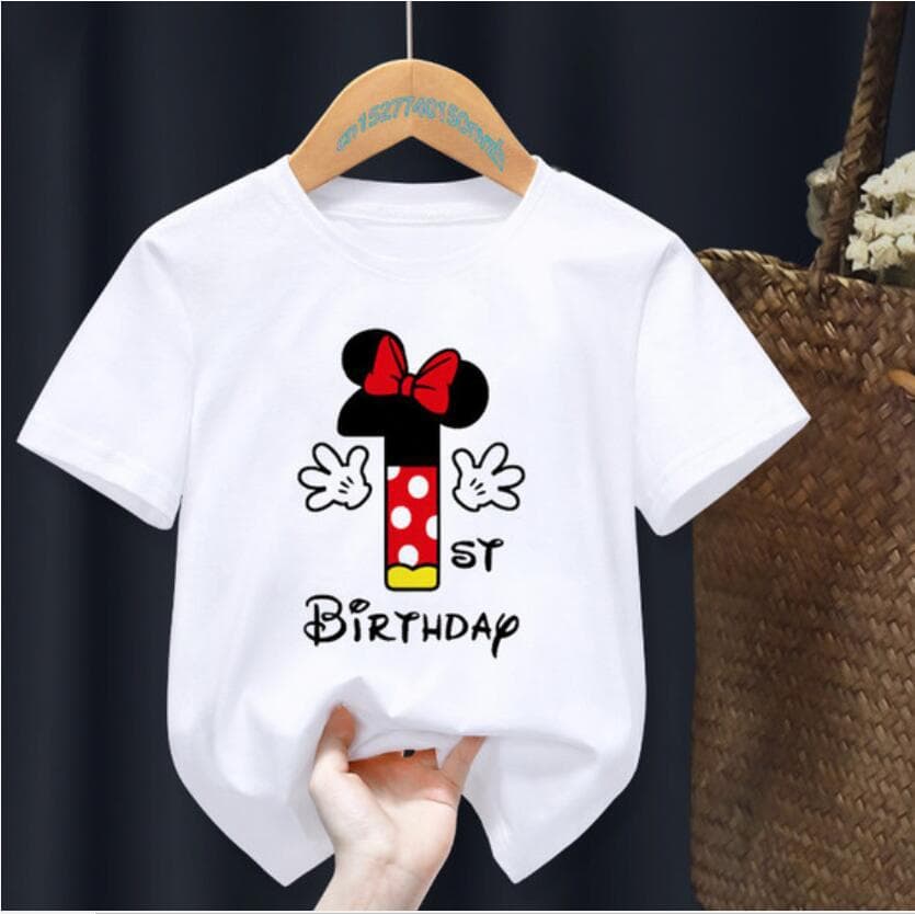 Baby Birthday Gift Clothes Mouse Girl Letter Name Print T-Shirt Birthday Number 1-7 Years
