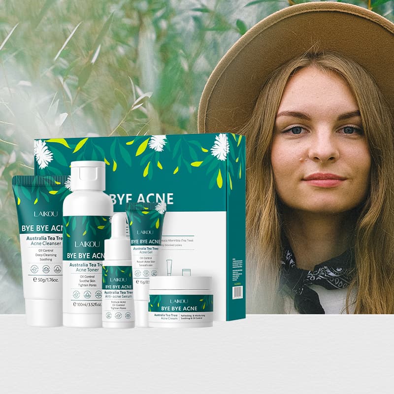 LAIKOU Australian Tea Tree Facial Care Set 5-Piece Skincare Kit Cleanser Moisturizer Toner Essence Gel for All Skin Types