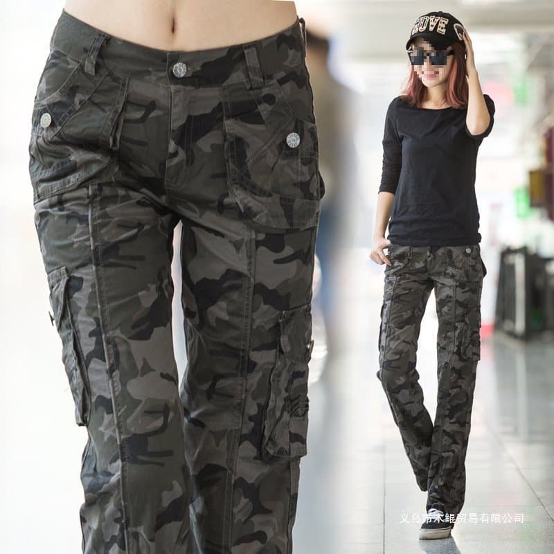Women's Camo Pants Summer Thin Straight Leg Korean Style Outdoor Sports Trendy Multi-Pocket Casual Trousers