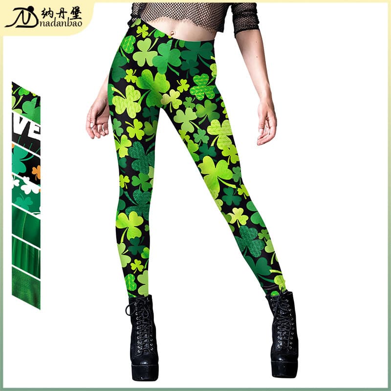 2026 spring and summer cross-border new pants Irish St. Patrick's Day green grass women's leggings
