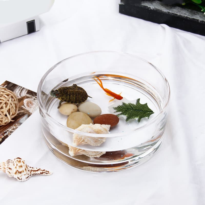 Round Pressed Thickened Glass Fish Tank for Hydroponic Lotus, Water Lily Vase, Copper Coin Grass, Sleeping Lotus, One-Leaf Lotus Tank