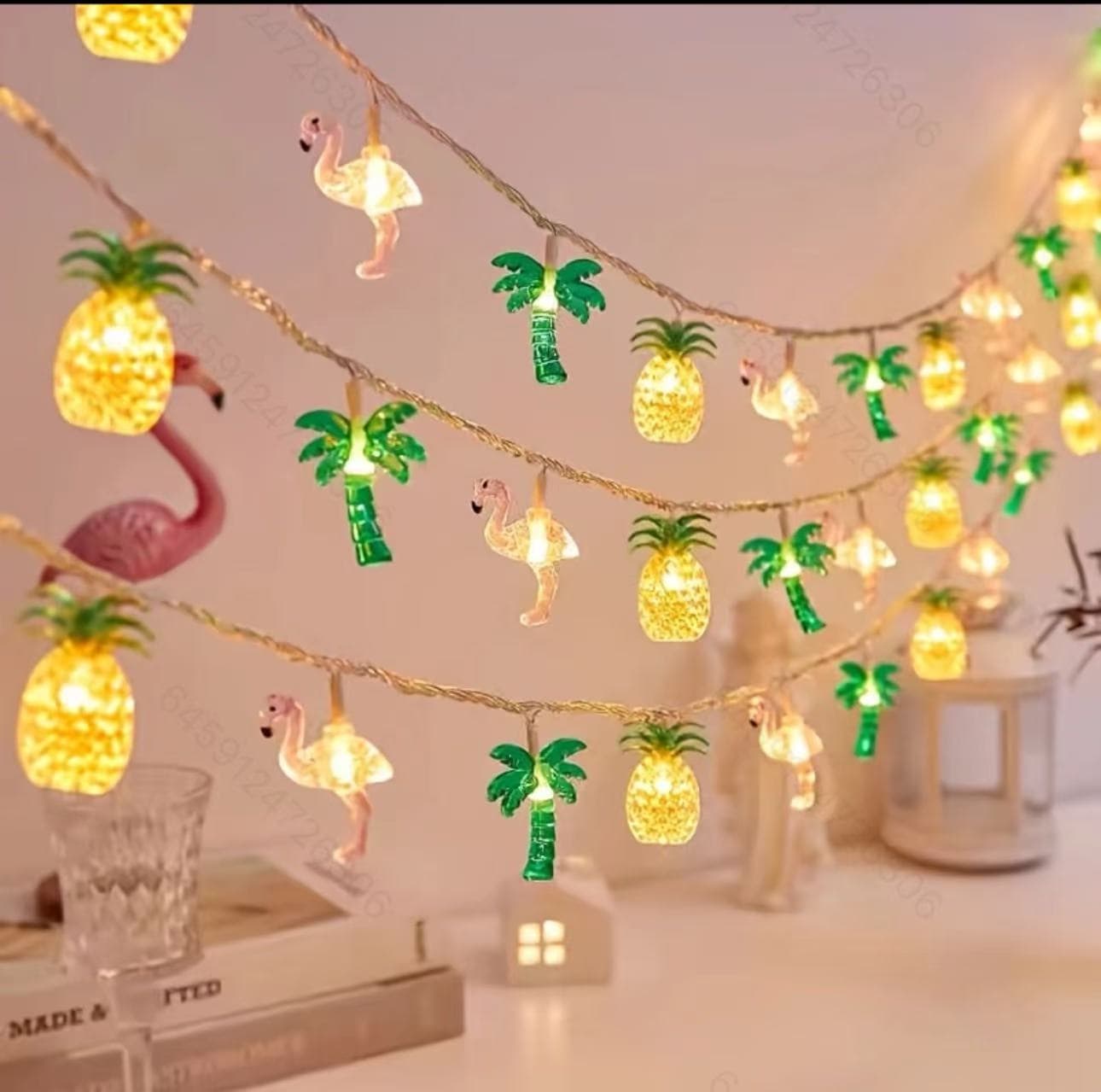 Summer LED String Lights Pineapple Palm Tree Flamingo Decorative Lights Beach Ocean Theme String Lights Wholesale