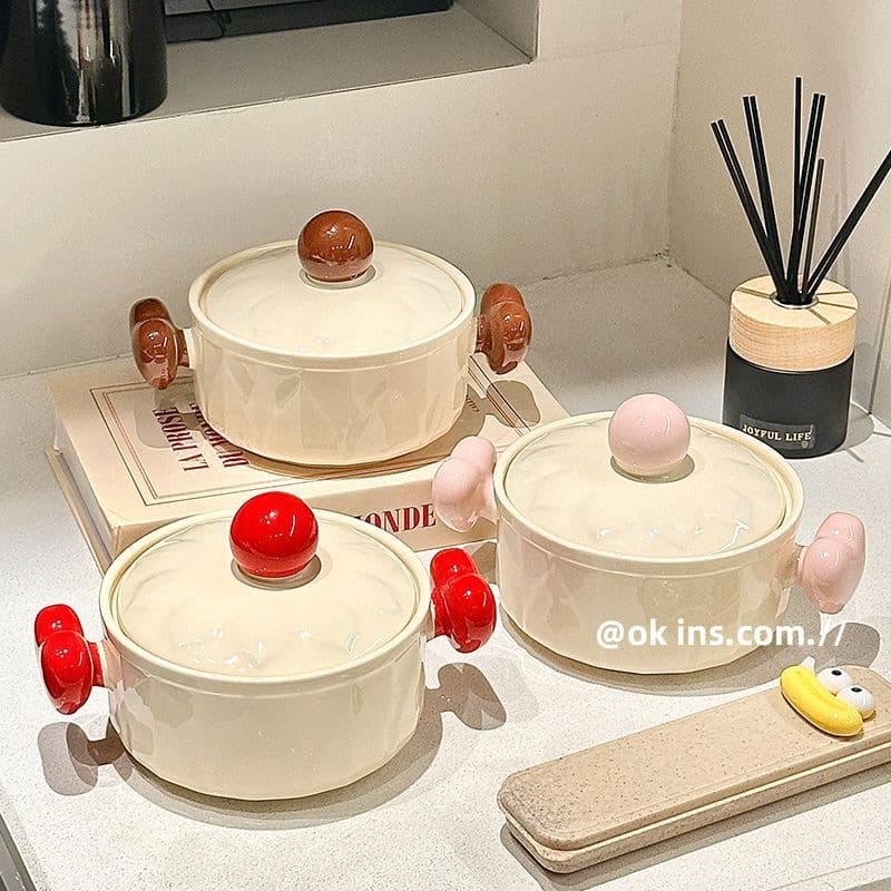 Large Capacity Ceramic Instant Noodle Bowl with Lid and Handle for Dormitory Creative Home Noodle Bowl High Aesthetic Personalized Underglaze Color