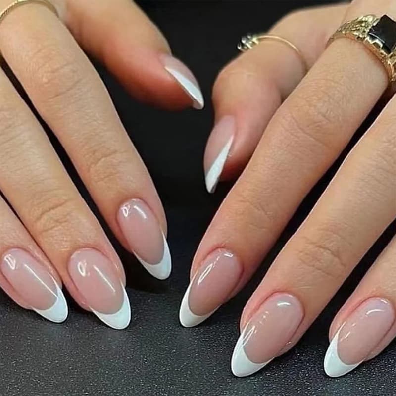 Simple White French Wearable Nails Cross-Border Hot Selling Ice-Transparent Nail Wraps Press on Nails