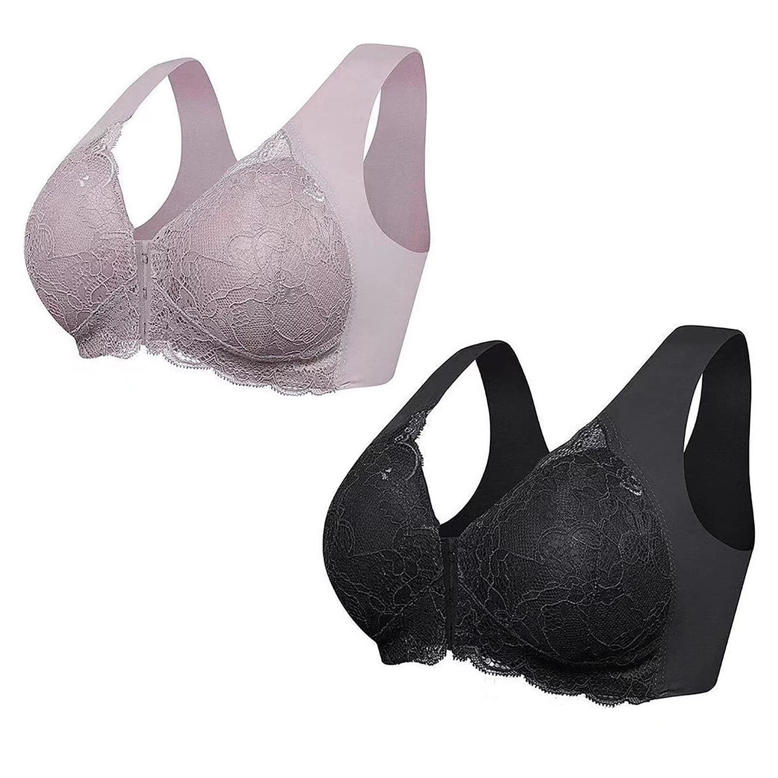Plus Size Bra with Side Coverage, Nursing Bra, Wire-Free Front Closure Seamless Vest Lace Bra, Backless Design
