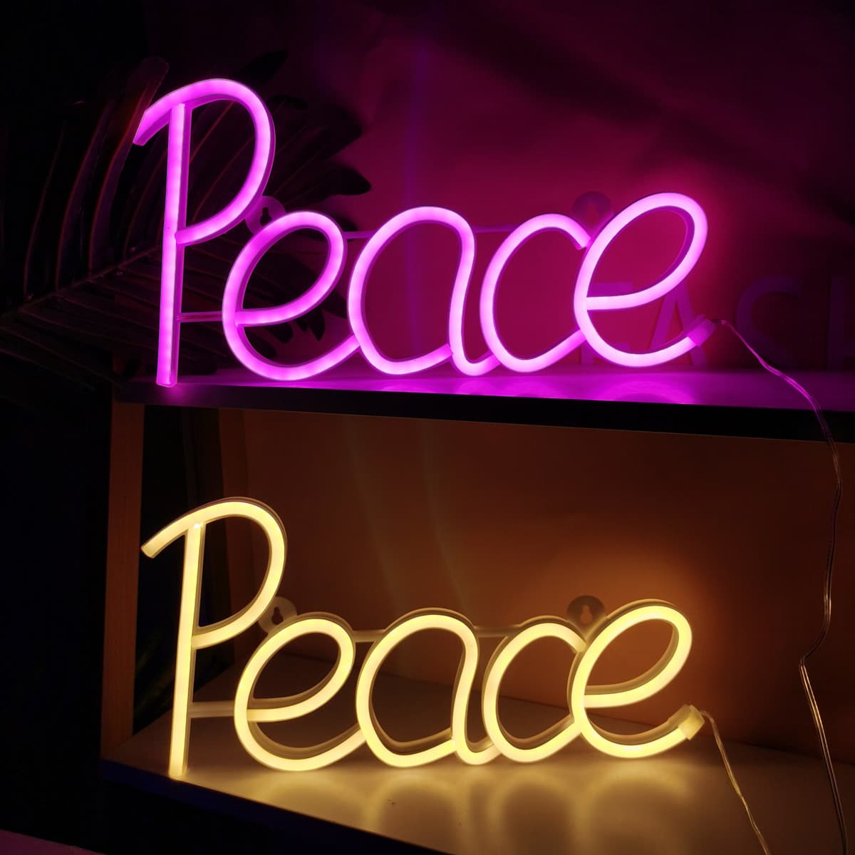 Cross-border LED Letter Peace Neon Light Wall-Mounted Shaped Color Light Holiday Party Atmosphere Light Home Room Decoration