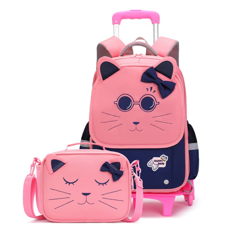 2025 New Trolley Backpack for Girls Elementary School Students Candy Color Blocking Shoulder Bag Spine Protection Weight Reduction Kids Backpack