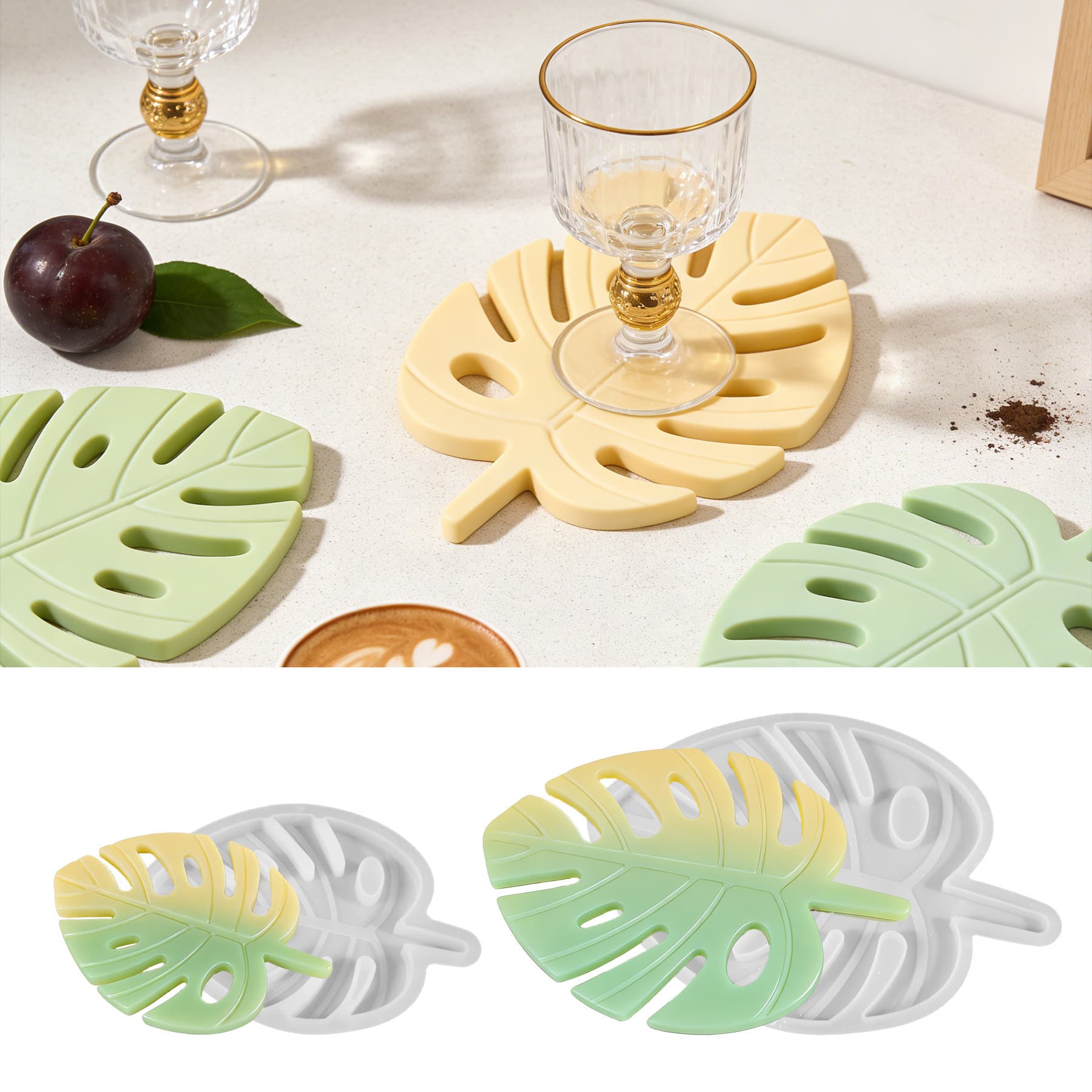 New Cross-Border Monstera Leaf Plate Coaster Resin Silicone Mold, Epoxy Resin DIY Leaf Plaster Tray