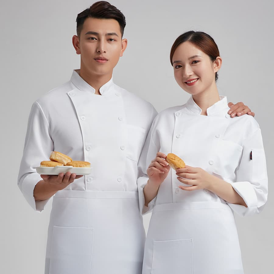 Pure White Double-Breasted Short-Sleeve Chef Uniforms Comfortable Breathable Cotton Polyester Blend for Chinese And Western Restaurants