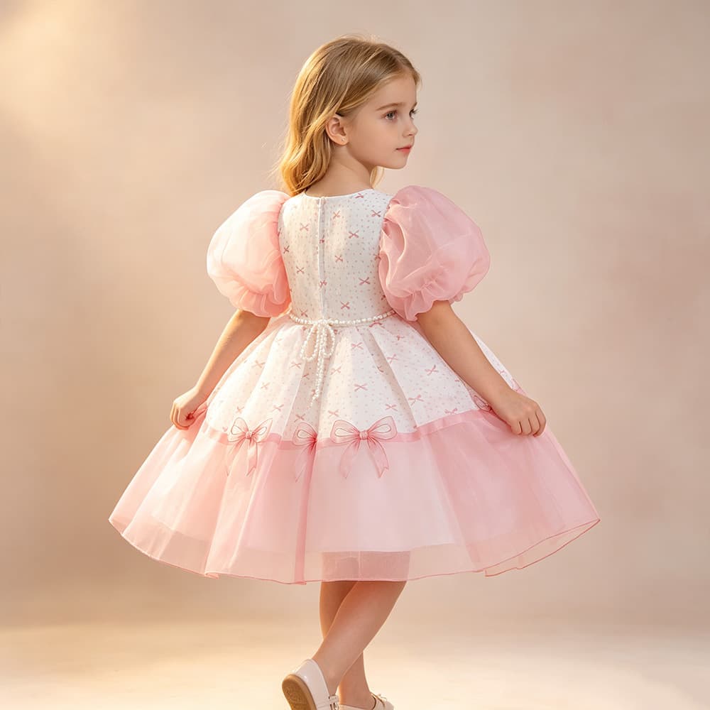 2026 Cross-Border Piano Performance Dress for Girls, Butterfly Bow Princess Dress, Flower Girl Wedding Dress, Children's Host Puffy Skirt