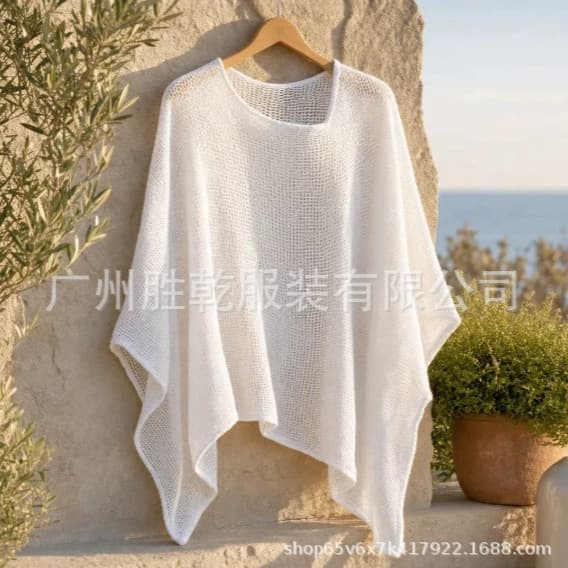 New European and American Cross-Border Trade Women's Solid Knit Shawl Loose Sun Protection Irregular Cape Cover-Up