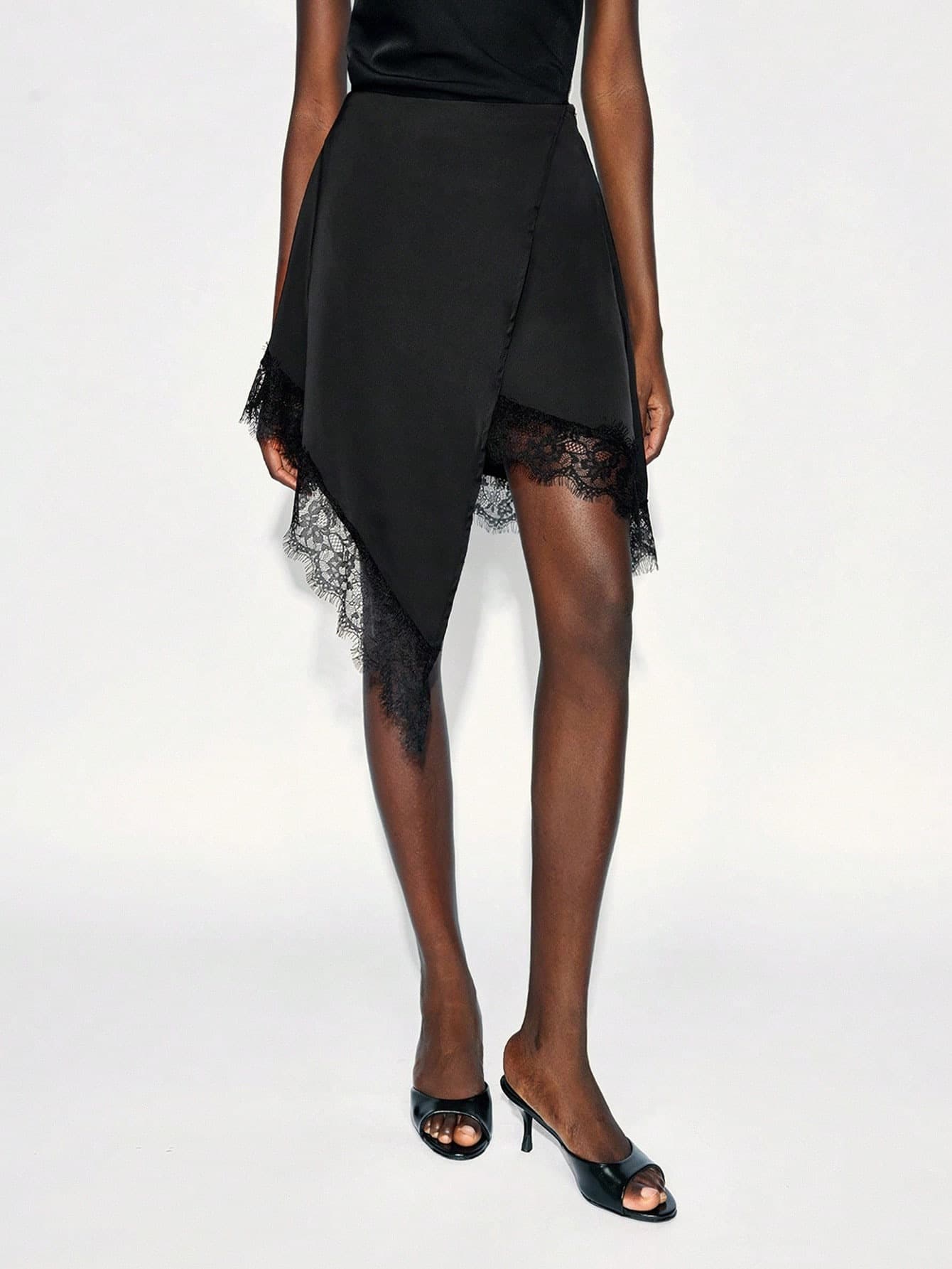 2026 New Lace Patch Snowflake Silk Slim Fit A-Line Irregular Skirt for Amazon Cross-Border Sales